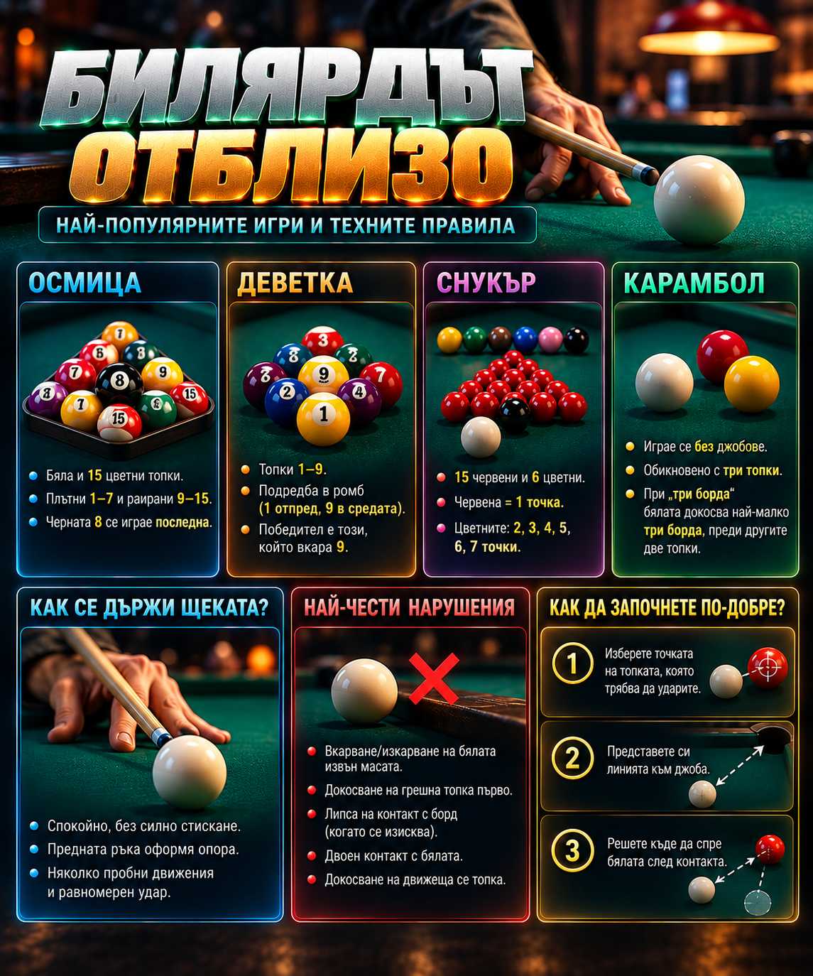 Билярдът отблизо: най-популярните игри и техните правила